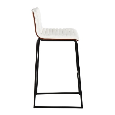 White Faux Leather and Black Metal Bar Stools, Set of 2