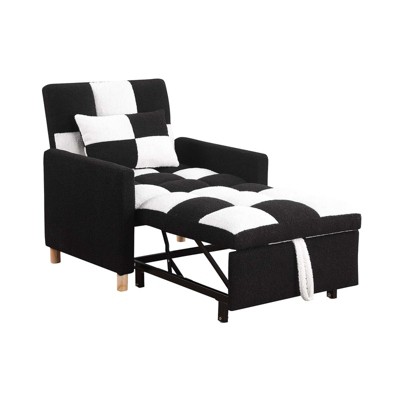 Aukfa Convertible Sleeper Chair Bed, Patchwork Pull Out Sofa Chair with Adjustable Backrest, Teddy - Black/White