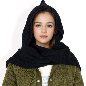 Anna-Kaci Women's Knitted Hooded Scarf with Versatile Design and Warm Ribbed Texture for Stylish Comfort and Winter Protection - 1 of 4