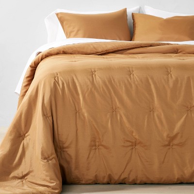 King Textured Chambray Cotton Comforter & Sham Set Warm Brown