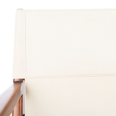 Culkin White Leather and Mahogany Wood Sling Chair