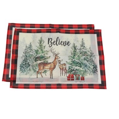 Unique Bargains Christmas Place Mats Flax Red White Green Black 11.8"x17.7" 2 Pcs