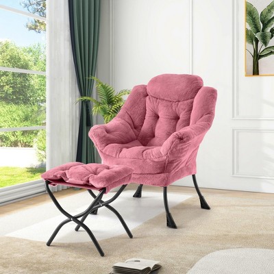 Lazy Chair with Ottoman, Large Lounge Accent Chair, Comfy Armchair with Folding Footrest,Reading Armchair with Side Pocket for Living Room, Bedroom