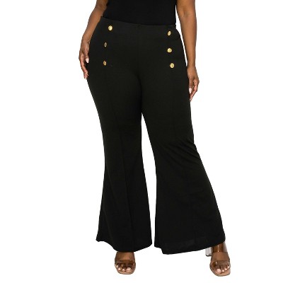 L I V D Women's High Waisted Button Detail Flare Pants