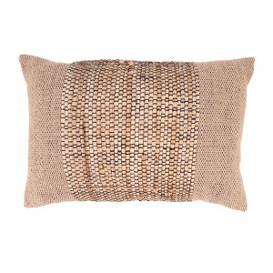 Saro Lifestyle Earthy Jute Banded Outdoor Down Filled Throw Pillow, 16"x24", Beige - 1 of 3