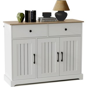 Modern Farmhouse Kitchen Storage Cabinet with 42-Inch Width, Sideboard Buffet with Drawers, Adjustable Shelves and Doors, For Living and Dining Room - 1 of 4