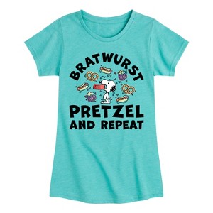 Girls' - Peanuts - Bratwurst Pretzel And Repeat Snoopy Fitted Short Sleeve Graphic T-Shirt - 1 of 4