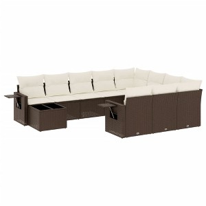 vidaXL 11 Piece Patio Sofa Set with Cushions - Brown and Cream - 1 of 4