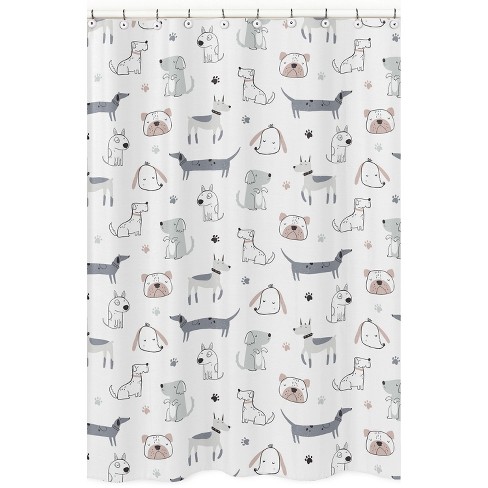 Sweet Jojo Designs Boy, Girl, Unisex/Gender Neutral Shower Curtain 72in.x72in. Cartoon Puppy Grey Taupe and Blue - image 1 of 4