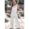 Amaryllis Women’s Sleeveless Knit Jumpsuit Soft Lounge One-Piece Wide Leg Elastic Drawstring Waist Relaxed Fit - 3 of 4