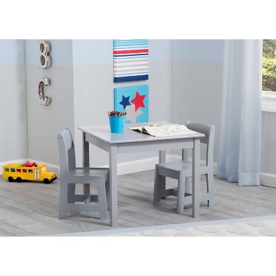 Gray Wooden Kids Table and Chair Set with Rubber Feet