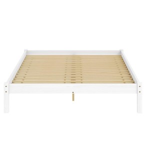 DOMETOUR Pine Solid Wood Basic Platform Bed Queen White with Full Slats Honey Wax Finish - 1 of 4