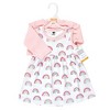 Hudson Baby Infant and Toddler Girl Cotton Dress and Cardigan Set, Modern Rainbow - 2 of 4