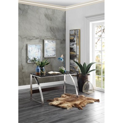 Espresso and Chrome 48" Contemporary Glass Top Writing Desk
