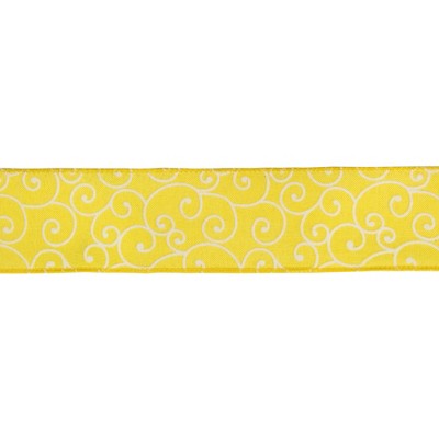 Northlight Yellow White Swirl Design Wired Craft Ribbon 7/8" x 10 Yards