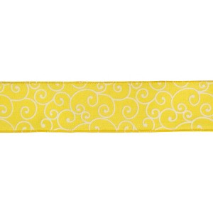 Northlight Yellow White Swirl Design Wired Craft Ribbon 7/8" x 10 Yards - 1 of 3