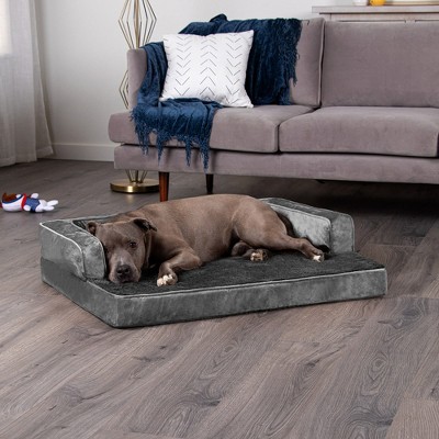 Large Dark Gray Orthopedic Velvet Pet Sofa Bed
