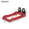 SeaCamel Twin Size Wood Race Car-Shaped Bed - White Platform Design with LED Lights & Upholstered Backrest - 3 of 4