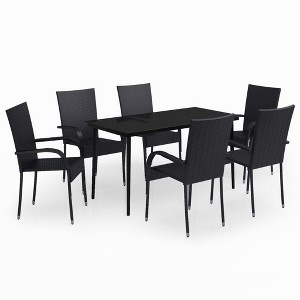 vidaXL Garden Dining Set Black PE rattan, powder-coated steel, glass - 55.1" table length Black 6 - 1 of 4
