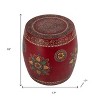 HomeRoots 18" Red Iron Hand Painted Floral Round Drum End Table - 3 of 4