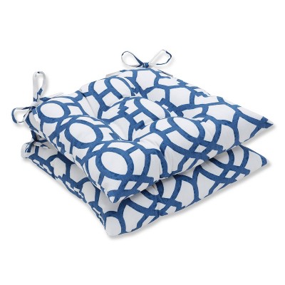 Outdoor/Indoor Nunu Geo Ink Blue Wrought Iron Seat Cushion Set of 2 - Pillow Perfect