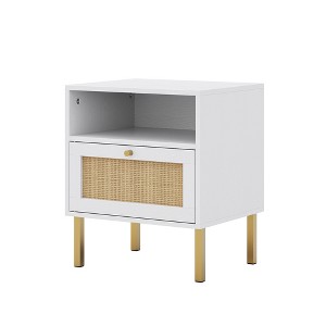Angel Sar Rattan Nightstand Set 2, Bedside Table with Open Shelf and Door, Boho End Table - 1 of 4