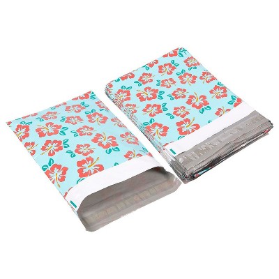 Juvale 100-Pack Blue Floral Poly Mail Envelopes Document Mailers Self Seal Bag 10 x 13 in