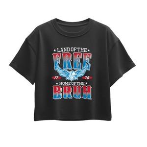 Girls' - Instant Message - Land of the Free Home of the Bruh Short Sleeve Boxy Graphic T-Shirt - 1 of 4