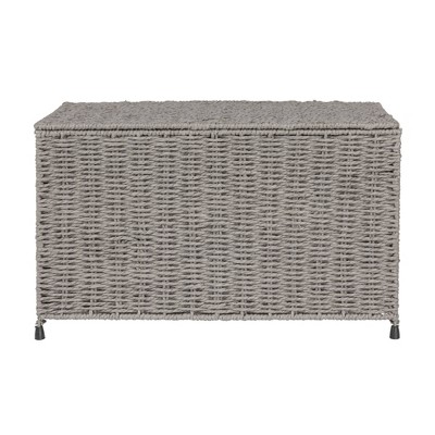 Gray Handwoven Paper Rope Storage Chest with Hinged Lid and Handles
