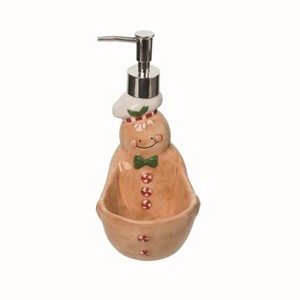 Transpac Ceramic Brown Christmas Soap Dispenser and Sponge Holder - 1 of 2