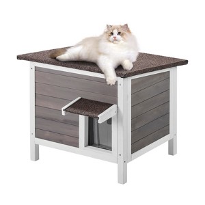 VEVOR Outdoor Cat House Weatherproof, Feral Cat Shelter for Multiple Cats, Outdoor Wooden Cat Rabbit House with All-Round Foam Insulated, Open Roof - 1 of 4