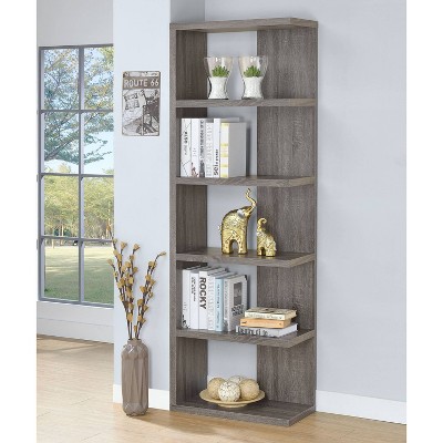 Transitional Weathered Gray 5-Tier Wood Bookcase
