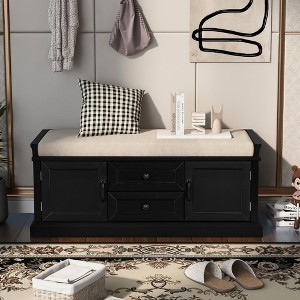VYNXARIA Storage Bench with 2 Drawers and 2 Cabinets, Shoe Bench with Removable Cushion for Living Room, Entryway - 1 of 4