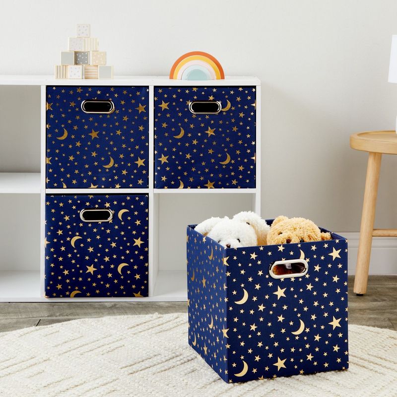 Okuna Outpost 4 Pack Fabric Storage Cube Bins, Cube Organizer, Blue with Gold Moons and Stars (11 x 11 in), 3 of 10