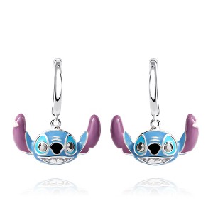Disney Womens Lilo & Stitch Charm Hoop Earrings - Sterling Silver - 1 of 4