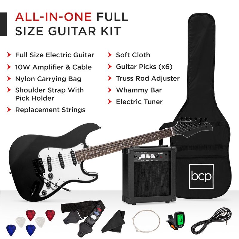 Best Choice Products 39in Full Size Beginner Electric Guitar Kit with Case, Strap, Amp, Whammy Bar, 3 of 8