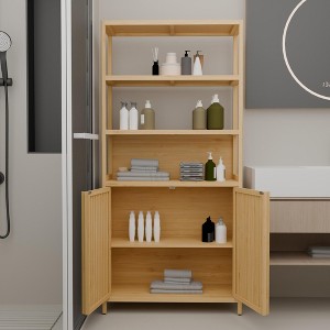 Dolonm 64.7 in. Tall Double-Door Bamboo Storage Rack with Shelves, Natural Finish for Bathroom& Bedrooms or Entryways - 1 of 4