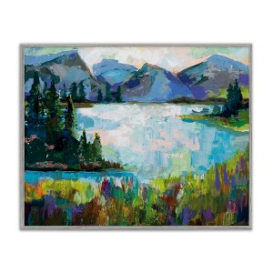 Stupell Industries Mountains and Lake Pine Painting Framed Giclee Art, Gray, 20" x 16" - 1 of 4