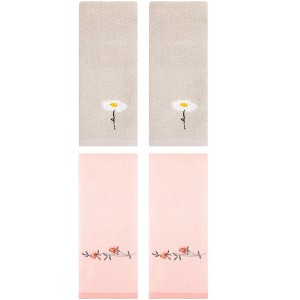 REGALWOVEN 4 Pcs Floral Pattern Cotton Bathroom Hand Towel - 1 of 4