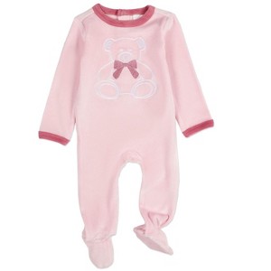 MiniMoi Baby and Toddler "Teddy Snuggles" Embossed Cotton Rich Velour Footie - 1 of 4