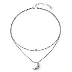 Anna-Kaci Layered Necklace Set with Minimalist Bead Charm and Sculpted Crescent Moon Pendant for a Delicate Refined Everyday Statement - 1 of 4