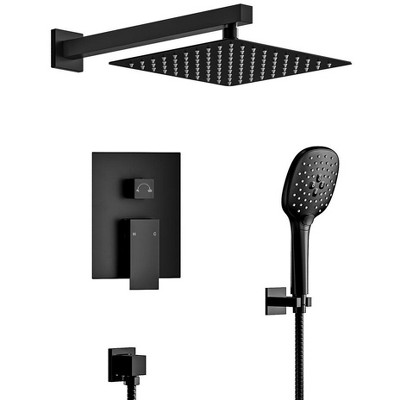 YAWWALK 10" Shower Head with 3-Spray Patterns Handheld in Matte Black (Valve Included)