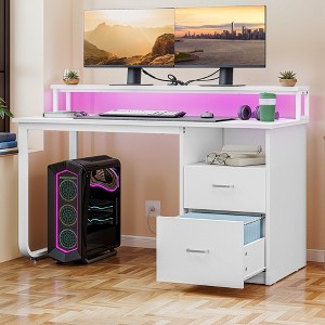 47 Inch Home Office Desk with File Drawer Computer Desk With Power Outlets And USB Outlets For Study Room White - 1 of 4