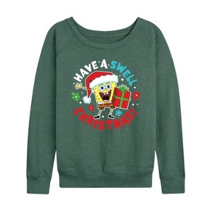 Women's - SpongeBob SquarePants - Have A Swell Christmas Lightweight French Terry Wide Neck Long Sleeve Shirt - 1 of 4