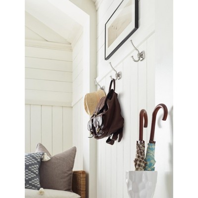 Satin Nickel Double Prong Decorative Wall Hook
