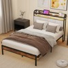 Costway Full/Queen/King Size Bed Frame w/Charging Station, Metal Platform Bed w/Upholstered Headboard - 4 of 4