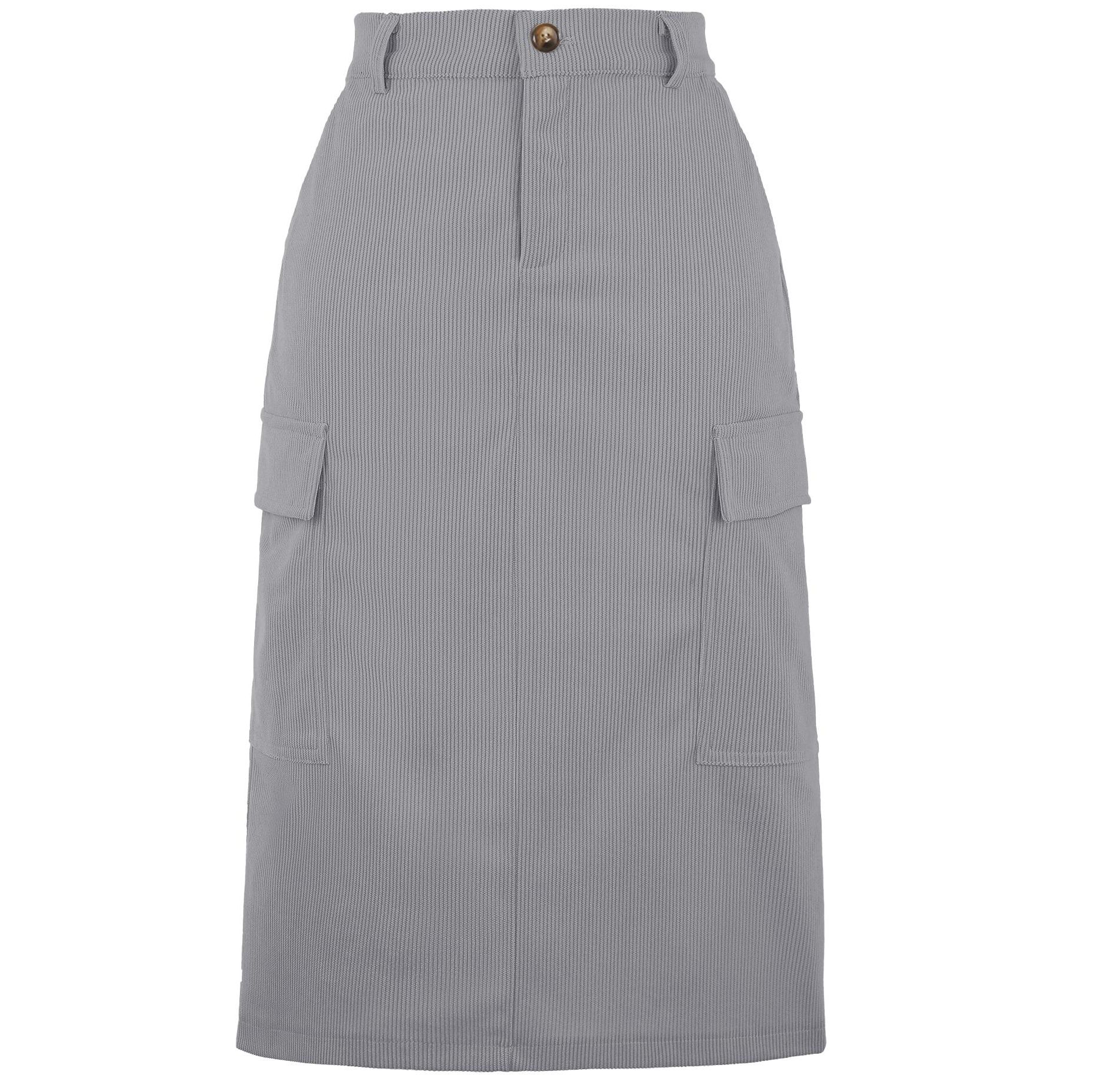 Allegra K Women's High Waisted Elastic Back Corduroy Midi Cargo Skirts with Pockets X-Large Grey