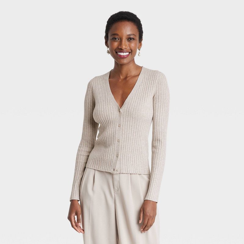 Women's Fine Gauge Ribbed Cardigan - A New Day™, 1 of 9