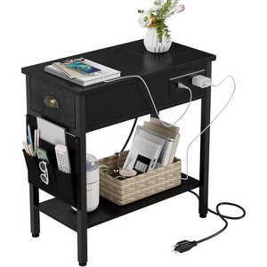 End Table with Charging Station - 2-Tier Nightstand with Drawer and Storage Shelf Small Side Table with USB Ports & Outlets Bed Side Table - 1 of 4
