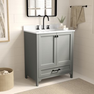 Merrick Lane Single Sink Bathroom Vanity with Undermount Basin, Soft-Close Cabinet, Easy-Glide Drawer, and Carrara Marble Finish Countertop - 1 of 4